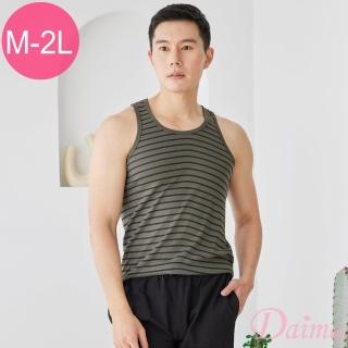 【Daima 黛瑪】MIT台灣製M-XXL/速乾防霉透氣竹炭男條紋背心/男休閒無袖上衣/涼感親膚(灰色)