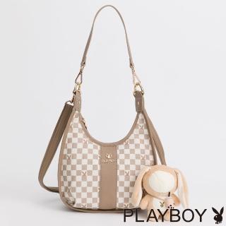 【PLAYBOY】肩背包附長短背帶 Bubble Bunny系列(卡其色)