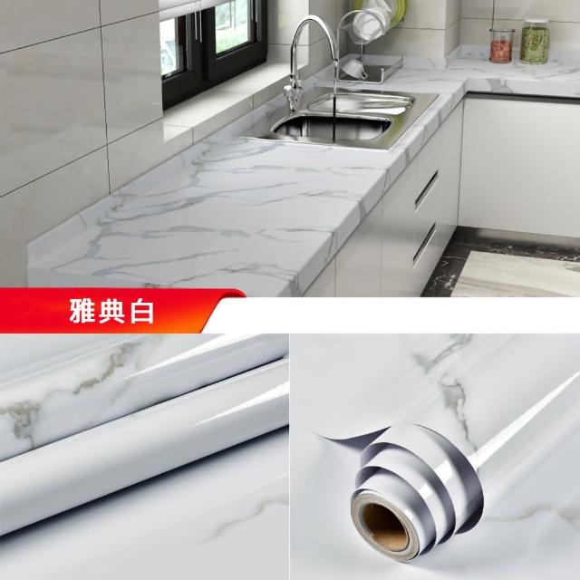 【KOTI 日安生活】仿真大理石紋防水防油自黏壁紙牆貼廚房壁貼家具貼紙60*500cm(背景牆家具翻新PVC)