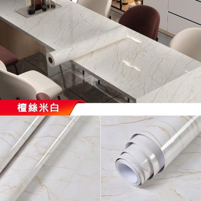 【KOTI 日安生活】仿真大理石紋防水防油自黏壁紙牆貼廚房壁貼家具貼紙60*500cm(背景牆家具翻新PVC)