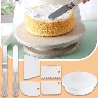 9306599 OL 【烘焙套組】烘焙蛋糕造型器具7件套(多功能 蛋糕轉台 蛋糕盤 不鏽鋼抹刀 奶油刀 刮刀 鮮奶油)