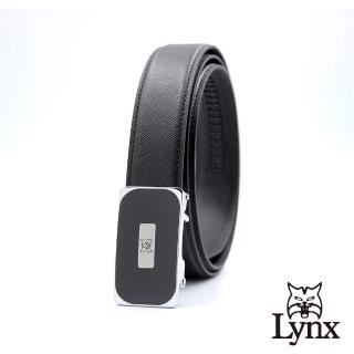 【Lynx】美國山貓-時尚男士十字壓紋皮帶腰帶 牛皮/經典款/自動扣 LY11-8363-99(黑色)