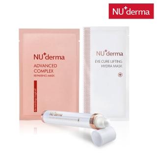 【NU+derma 新德曼】緊緻美眼筆10mL＋明眸撫紋水嫩眼膜10mL*10＋肌因抗老修護微導膜25mL*5(年輕肌因亮眼組)