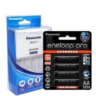 【Panasonic 國際牌】智控型4槽鎳氫低自放充電器+eneloop PRO 黑鑽款低自放充電電池(3號4入充電組)