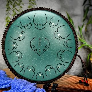 【美佳音樂】14吋15音C調 全新碳鋼/加厚鼓體 空明鼓 空靈鼓-星斑綠(鋼舌鼓/忘憂鼓/附鼓包)