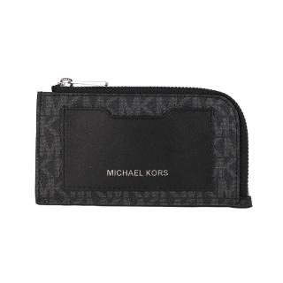 【Michael Kors】Gifting 滿版MK拼接皮革L型拉鍊卡夾零錢包(黑色)