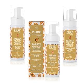 【澳洲 Pure Papayacare】木瓜嬰兒頭到腳趾沐浴慕斯(3入組 150ml/瓶)