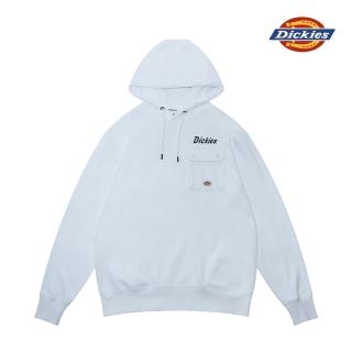 【Dickies】男款白色純棉Dickies字母刺繡胸前口袋連帽大學T｜DK009446C4D