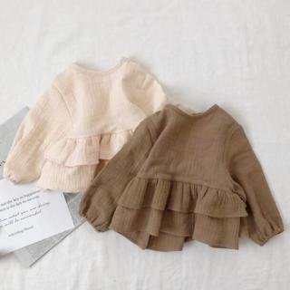 【橘魔法】大地色棉麻層層荷葉娃娃衫(長袖上衣 女童 童裝 兒童 中童)