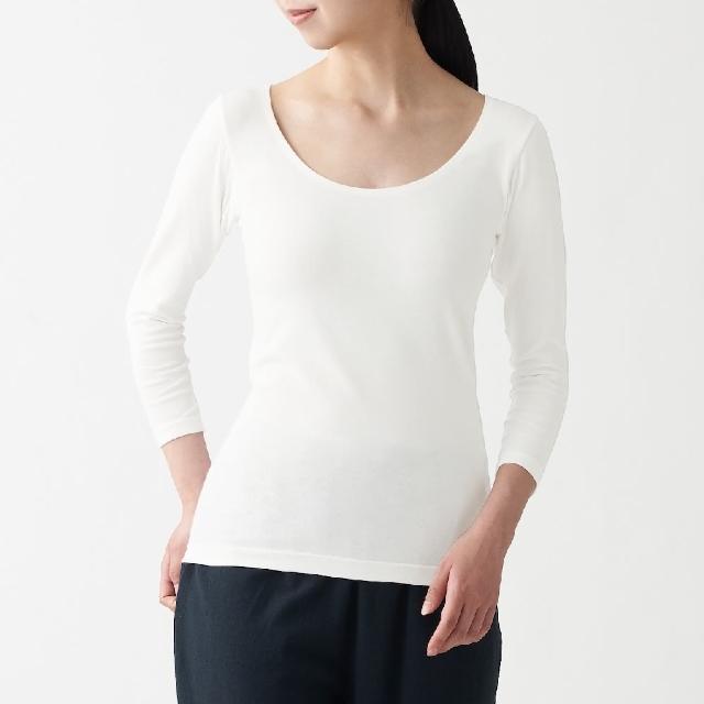 【MUJI 無印良品】女有機棉保暖U領八分袖T恤(共4色)