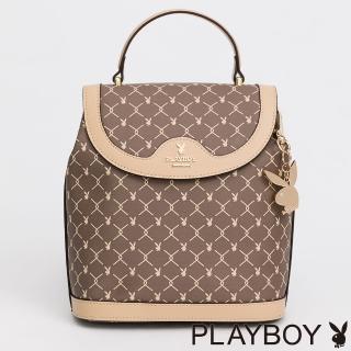 【PLAYBOY】後背包可斜背 Metro系列(卡其色)