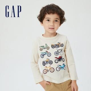【GAP】男幼童 布萊納系列 印花圓領長袖T恤(732683-灰白色)