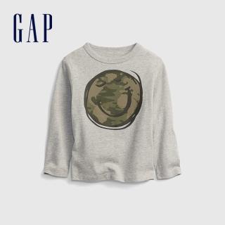 【GAP】男幼童 布萊納系列 印花圓領長袖T恤(732683-灰色)
