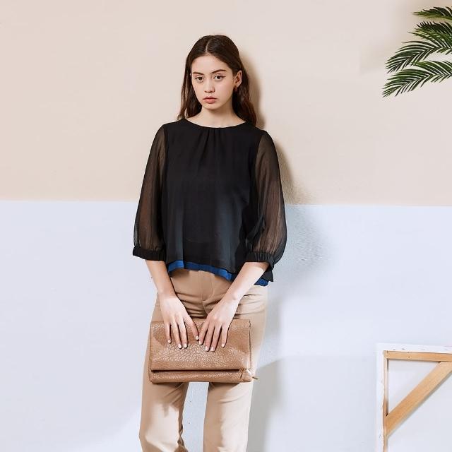 【ICHE 衣哲】Cop.Copine 法國原裝進口後排釦拼接設計飄逸造型上衣