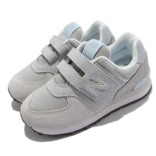 【NEW BALANCE】休閒鞋 574 W Wide 寬楦 魔鬼氈 童鞋 紐巴倫 麂皮 穿搭 親子鞋 中童 灰 藍(PV574WN1-W)