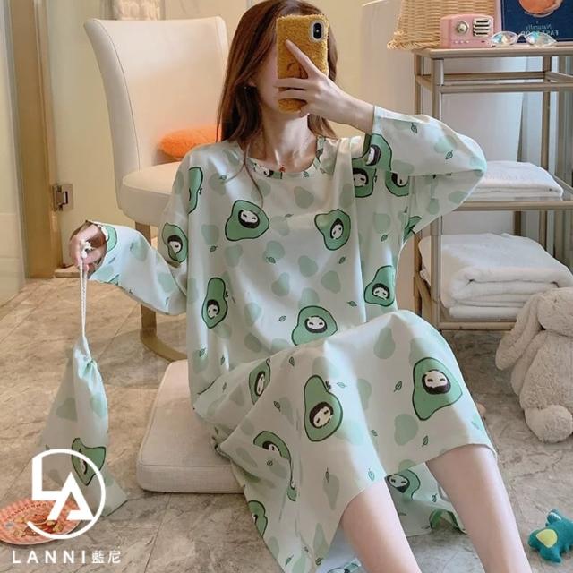 【藍尼居家】★寬寬鬆鬆舒舒服服連身睡衣裙(經典款/長袖睡衣/女睡衣居家服/棉質睡衣/睡裙)
