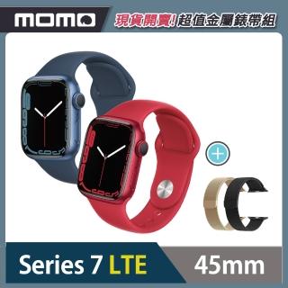 金屬錶帶超值組★【Apple 蘋果】Apple Watch S7 LTE 45mm(鋁金屬錶殼搭配運動型錶帶)