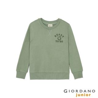 【GIORDANO 佐丹奴】童裝微笑LOGO印花長袖T恤(56 籬綠)