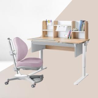 【SingBee 欣美】coobee L板型成長機能桌+桌上書架+138單背椅(兒童桌椅組/升降書桌椅/台灣製)