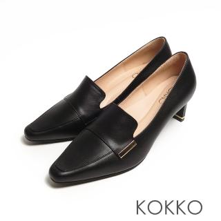 【KOKKO 集團】超舒適方頭長腿真皮軟墊扁跟鞋(黑色)