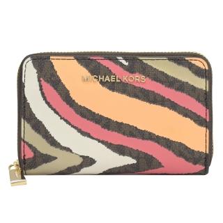 【Michael Kors】彩色斑馬紋拼接信用卡名片夾零錢包(深咖)
