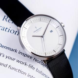 【Nordgreen】ND手錶 Philosopher 哲學家 40mm 月光銀殼×白面 極夜黑米蘭錶帶(PH40SIMEBLXX)