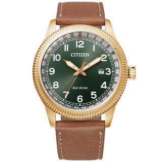 【CITIZEN 星辰】潮流復古光動能時尚男錶-咖啡x綠/42.5mm(BM7483-15X)