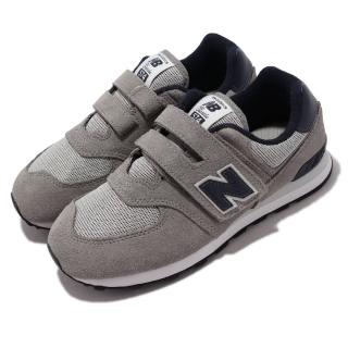 【NEW BALANCE】休閒鞋 574 W 寬楦 魔鬼氈 童鞋 紐巴倫 N字鞋 親子鞋穿搭 麂皮 中童 灰 藍(PV574BE1-W)