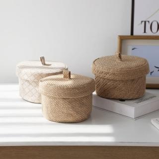 【Niwota你我他家居所】日式簡約桌面收納筐 化妝品收納盒 飾品收納籃 亞麻編織(收納籃 置物籃 收納盒)