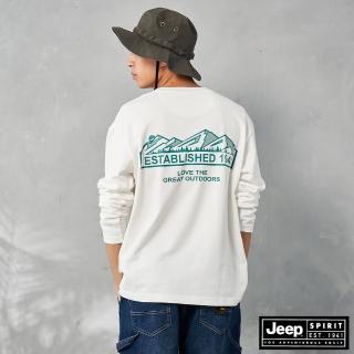 【JEEP】男裝 山岳圖騰印花休閒長袖T恤(白色)