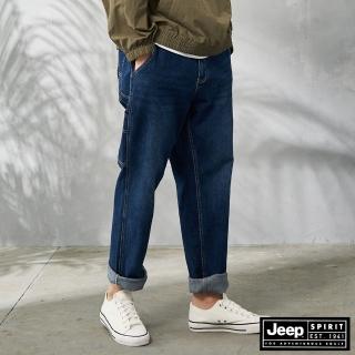 【JEEP】男裝 潮流休閒寬版牛仔長褲(深藍)