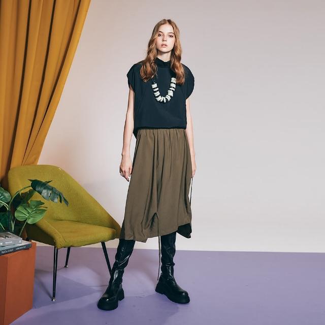 【ICHE 衣哲】Cop.Copine 法國原裝進口抽繩造型長裙-軍綠