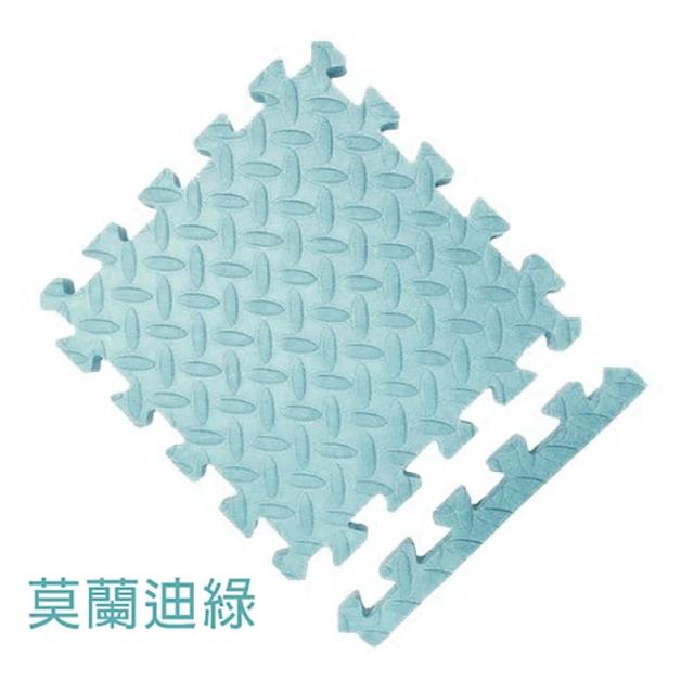 【MOMOTARO 桃太郎地墊】台灣製極厚2.5CM拼接超Q樹葉紋32x32無毒防滑巧拼地墊-附邊條(16片裝-約0.5坪)