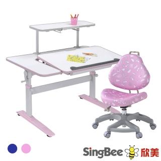 【SingBee 欣美】LeTaHo喜學兒 手搖升降L桌115cm桌面+上層板+131椅(兒童書桌椅/學習桌椅/成長桌椅組)