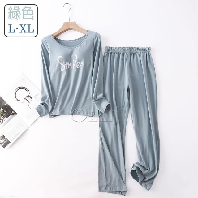 【Osun】2入組-Bra-T秋冬棉smile帶胸墊長袖長褲套裝睡衣保暖居家服(顏色任選/CE432)