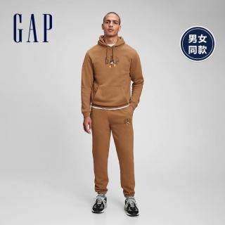 【GAP】男女同款 Gap x Disney 迪士尼系列 Logo刷毛休閒褲(778203-棕色)