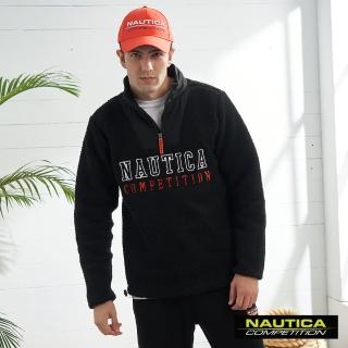 【NAUTICA】COMPETITION男裝時尚立領拼接保暖長袖TEE(黑色)