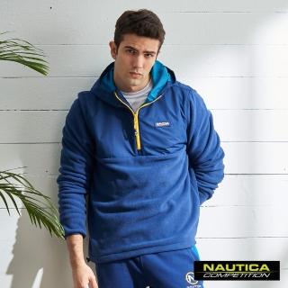 【NAUTICA】COMPETITION男裝異材質拼接保暖長袖帽TEE(藍色)