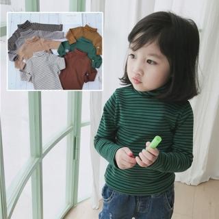 【橘魔法】百搭全棉條紋高領長袖上衣(打底衫 內搭衣 女童 童裝 兒童 男童 中性款)