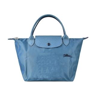 【LONGCHAMP】LONGCHAMP LE PLIAGE CLUB奔馬刺繡LOGO尼龍折疊短提把手提包(小/雷雨藍x深藍)