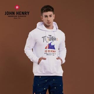 【JOHN HENRY】登山刺繡純棉連帽T-白色