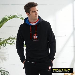 【NAUTICA】COMPETITION男裝簡約素色LOGO長袖帽TEE(黑色)