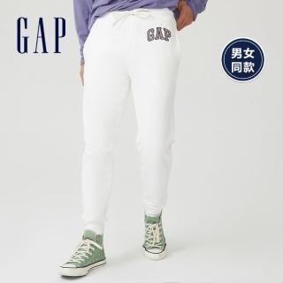 【GAP】男女同款 碳素軟磨 法式圈織系列 Logo柔軟休閒褲(778851-白色)
