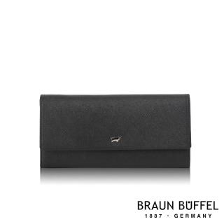 【BRAUN BUFFEL 德國小金牛】台灣總代理 麥蓓格 12卡兩折長夾-黑色(BF666-621-BK)