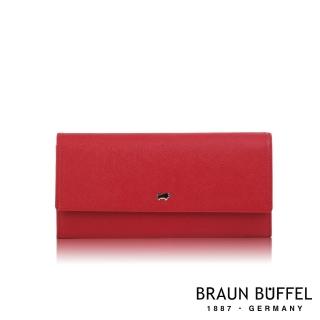 【BRAUN BUFFEL 德國小金牛】台灣總代理 麥蓓格 12卡兩折長夾-紅色(BF666-621-RD)