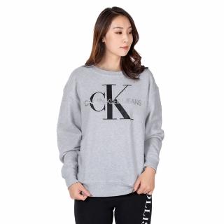 【Calvin Klein 凱文克萊】CK 經典印刷LOGO文字大學T恤-女-淺灰色(平輸品)