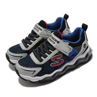 【SKECHERS】休閒鞋 Turbowave 燈鞋 魔鬼氈 童鞋 穩定 支撐 耐用 好穿拖 中大童 銀 黑(90735-LSLBK)