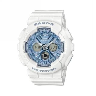 【CASIO 卡西歐】BABY-G 指針及液晶雙顯系列/43mm/白x淺藍(BA-130-7A2)