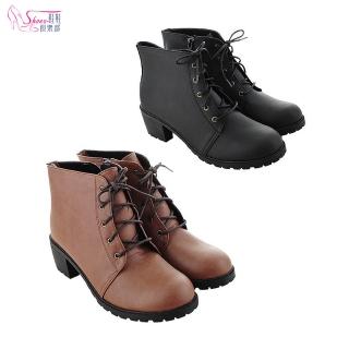 【ShoesClub 鞋鞋俱樂部】素面百搭綁帶中跟短靴