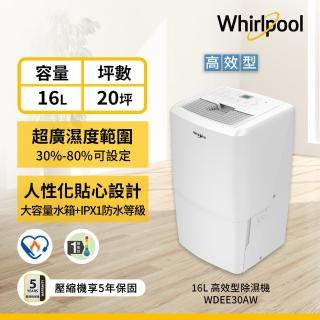 【Whirlpool 惠而浦】一級能效 16公升 節能除濕機(WDEE30AW)